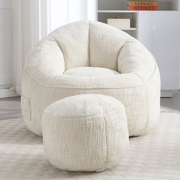 Zitzak met Voetensteun - Stoel met Hoge Druk Schuimvulling - Ergonomisch Ontwerp - Chenille Stof - 89x88x76 cm - Beige