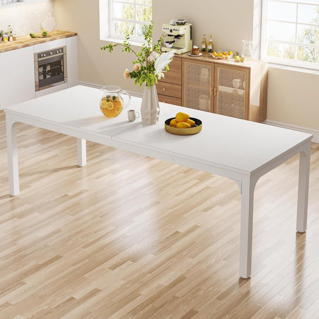 Keukentafel - Eettafel - 200 x 70 x 75 cm - Eetkamertafel Voor 6-8 Personen - met Stevige Metalen Poten - Industrieel Design - Vintage - Wit