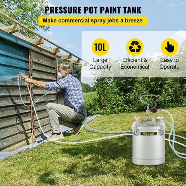Verf Druk Pot -25-30 Psi - 10L - Met Spuitpistool - Hoogwaardige Mondstuk - Grote Capaciteit - Veiligheidsontwerp - Zwaar Uitgevoerd Mondstuk - Op Grote Schaal Gebruiken - Voor Commercieel Schilderen