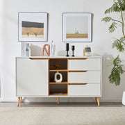 Moderne witte dressoirkast – 140x40x80,5 cm – Opbergkast met 3 lades, open compartimenten en planken – Dressoir met kantelbeveiliging – Voor woonkamer, hal of slaapkamer