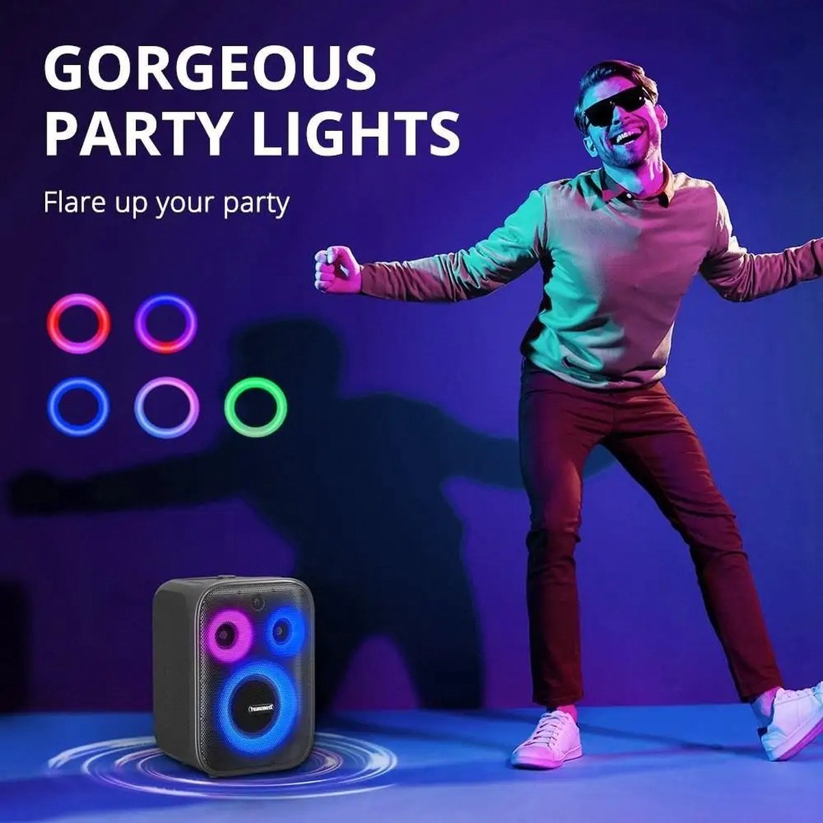 Karaoke Partybox - 3-Weg Speaker - 120 W - 2 Draadloze Microfoons - Verlichting Kleur en Equalizer via App - Mic en Gitaar Input - Zwart