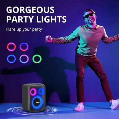 Karaoke Partybox - 3-Weg Speaker - 120 W - 2 Draadloze Microfoons - Verlichting Kleur en Equalizer via App - Mic en Gitaar Input - Zwart