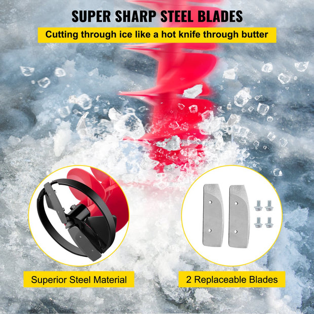 Ijsvijzel - Boor Is Van Nylon - Hoofdas Is Van Aluminium - Messen Is Van Hoogwaardig Staal - Met Drie Verstelbare Lengte Verlengstang En Adapterm, Verlengstang En Adapter - Maximale Boordiepte Van 41 Inch - Rood/Zwart