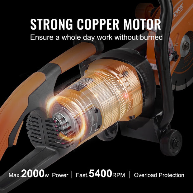 Elektrische Betonfrees - 2000W - Met Dubbele Schakelaar - Overbelastingsbeveiliging -15A Motor Van Zuiver Koper - Overbelastingsbeveiliging En Ingebouwd Gfci-Ontwerp - Geschikt Voor Het Zagen Van Verschillende Betonmaterialen