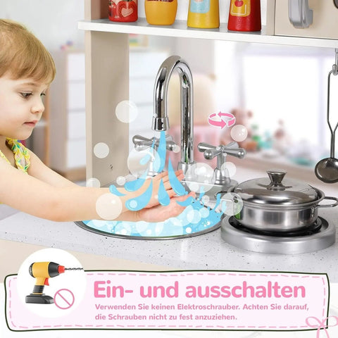 Prachtig Houten Speelkeukenset - Creëer Magische Speeluren met deze XXL Kinder Speelkeuken- Wit - Licht & Geluidseffecten - Inclusief Accessoires - 81x74x30 cm Hoogwaardige Materialen- Fantasierijke Functies & Duurzaam Ontwerp & Realistische Functies