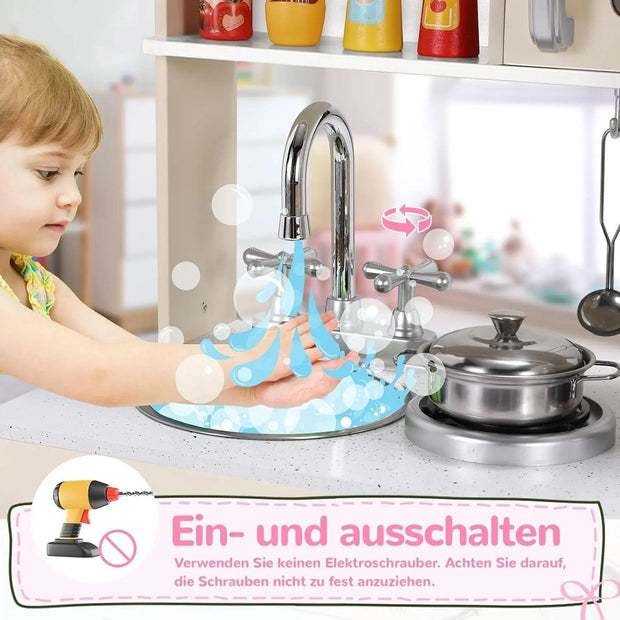 Prachtig Houten Speelkeukenset - Creëer Magische Speeluren met deze XXL Kinder Speelkeuken- Wit - Licht & Geluidseffecten - Inclusief Accessoires - 81x74x30 cm Hoogwaardige Materialen- Fantasierijke Functies & Duurzaam Ontwerp & Realistische Functies