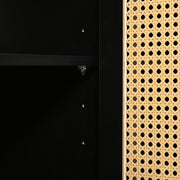 Dressoir - Zwart - met 3 Deuren - Veel Opbergruimte - Kunstrotan Deuren en Metalen Handgrepen - is een Accentstuk in de Eetkamer - Woonkamer en Keuken