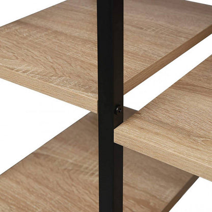 Boekenkast - 80x35x97cm - met Kastje -  5 Lagen - MDF en Metaal - Licht Eiken Kleur - 6-laags - Houten Boekenplank - Opbergrek - Staande Plank - Hoekboekenkast - Organizer voor Woonkamer en Kantoorkeuken