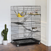 4-niveaus huisdierenkooi met wieltjes - grote kooi- hoogte 123 cm - 2 deuren - Zwart