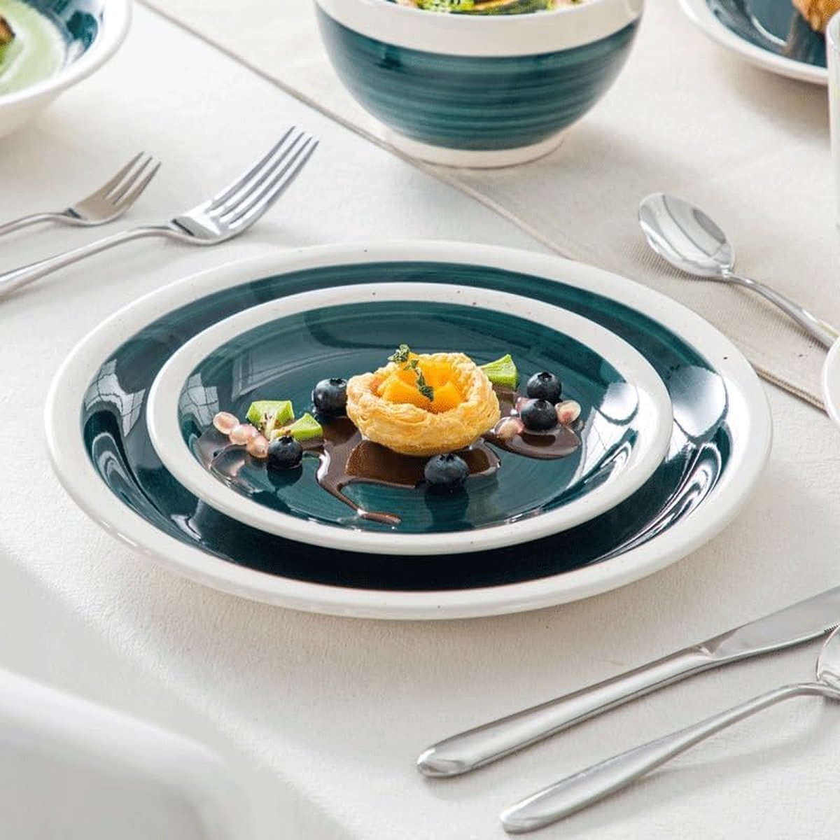 Luxe Serviesset – 32 delig – 8 persoons – Porselein - Bordenset – Dinner platen – Dessertborden - Kommen - Pastabord - Groen