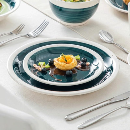 Luxe Serviesset – 32 delig – 8 persoons – Porselein - Bordenset – Dinner platen – Dessertborden - Kommen - Pastabord - Groen