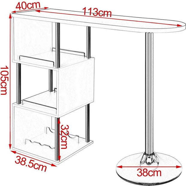 Bartafel - Met Opbergruimte - Voor Binnen - Keuken - Metalen Poot - Hout - Rechthoekig - Wit - 113x40x105 cm
