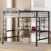 Kinderbed - Zonder Matras - Zonder Stoel - Metalen Bedframe met Bureau en Twee Boekenplanken - Geschikt voor Kinderen - Tieners en Volwassenen - 140x200 cm - Zwart