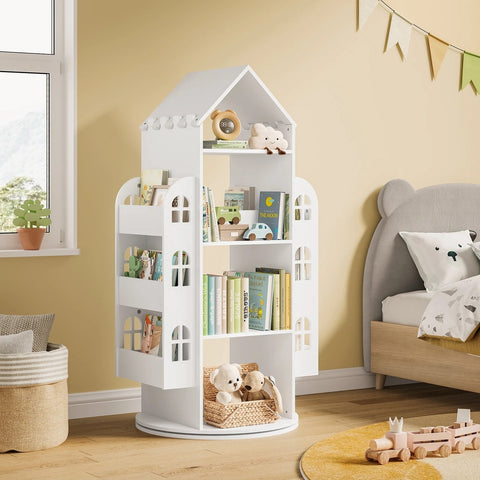 Boekenplank - Draaibare Boekenkast - Kast Woonkamer - Speelgoedkast - Kinderkast - Speelgoedopbergkast - 63 cm x 125 cm x 59 cm - Wit