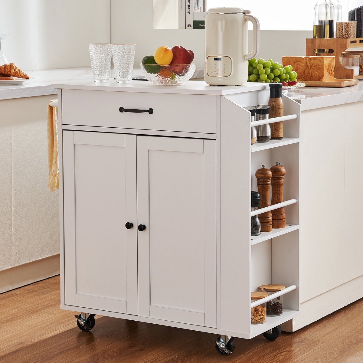 Keukentrolley - Keukentrolley Met Lades - Keukeneiland - Keukentrolley Op Wieltjes - Serveerwagen - Keukentrolleys - Trolley - Opbergrek - Trolley Op Wieltjes - Roltafel - Badkamer Trolley - Opbergtrolley - Woonkamer Trolley Op Wieltjes - Wit