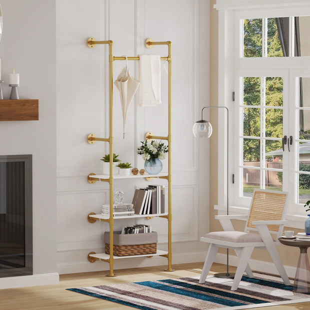 Industrial clothes rack - Pipe rack - Clothes rack - Open wardrobe - Clothes rail - Wardrobe - Coat rack - Wardrobe rack - Metal clothes rack - Gold