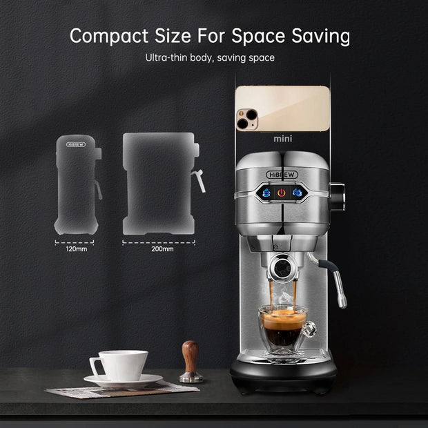 Espresso Machine - Espresso Machine - Verse Espresso, Cappuccino Of Koffie - 19 Bar - Semi- Automatisch - Zowel Hete Als Koude Bereidingen - Slank Model - 1,1 Liter Water Reservoir - Incl Stamper, Melk opschuim kan En Rubber Mat - Ex Koffiemolen