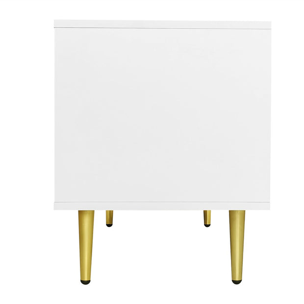 Wit Rattan - TV Cabinet - 180x40x50cm - 4 Rattan-Deuren - Verstelbare Planken - en Kabelbeheer voor Televisies tot 80 inch - Tv-Kast - Lowboards