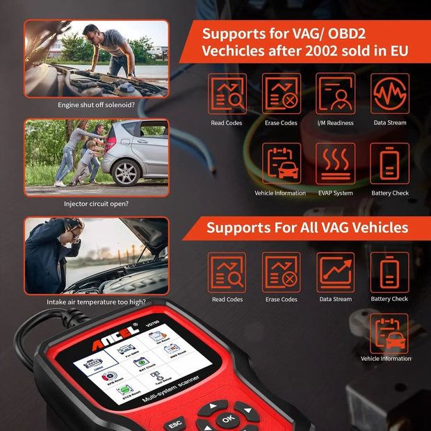OBD2 Scanner - OBD2 - Uitleesapparatuur Auto - Diagnose Auto - Autodiagnosetool - Diagnosecomputer - Storing Verwijderen - Volledige systeemdiagnose - Zwart