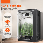 Kweektent - Met Kijkvensters - 122x122x203cm - Kweektent Voor Binnen - Hydrocultuur Raamdeuropslag - Zwart