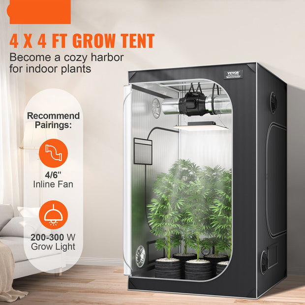 Kweektent - Met Kijkvensters - 122x122x203cm - Kweektent Voor Binnen - Hydrocultuur Raamdeuropslag - Zwart