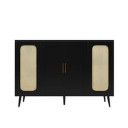 Sideboard Buffet Cabinet Hall Cabinet with storage space and blister doors rattan wooden for kitchen and living room Black