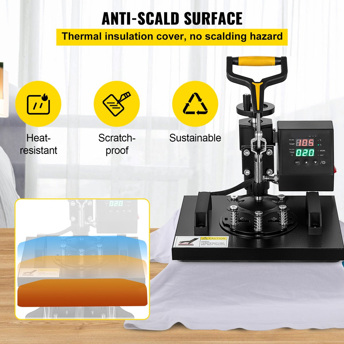 Warmte Persmachine Transferpers - 2 In 1 Hittepers - Met 25,4 x 30,5 cm Hitteplaat, Digitale Led-temperatuurregelaar - Voor Het Aanbrengen Van Letters - Cijfers En Patronen Op Petten - T-Shirts - Kopjes - Borden - Zwart