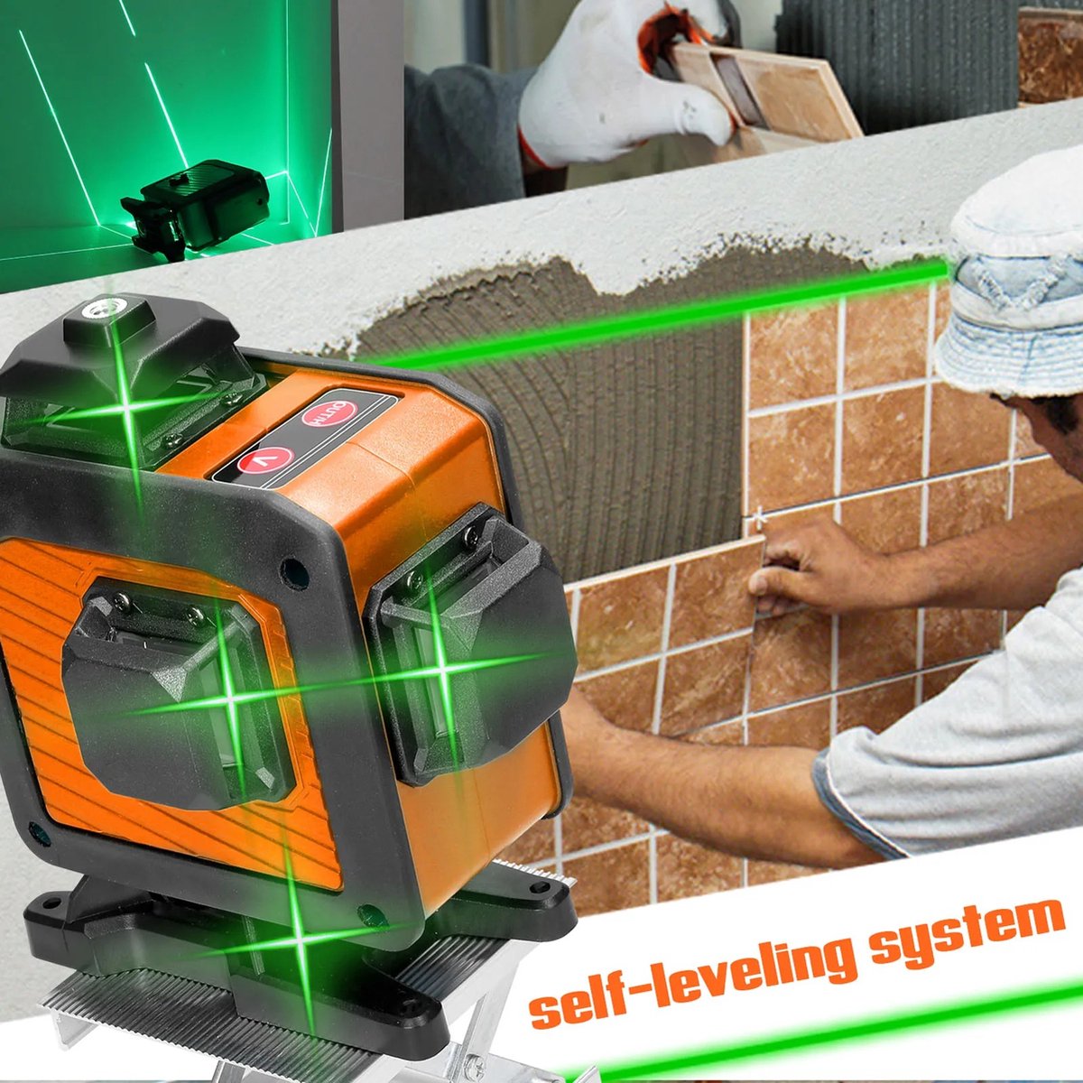 Laserlijn - Kruislijnlaser - 16 Lijnen - 4D - 2x Accu - Afstandsmeter - Groen - Met Accessoires - 360° - 520Nm