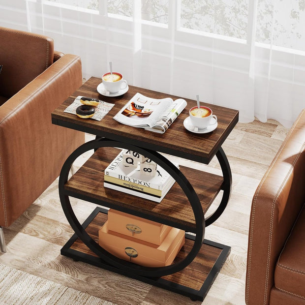 Bijzettafel - Bedtafel - Zijtafel - 30 x 60 x 65 cm - Nachtkastje Kleine Salontafel - voor Woonkamer Slaapkamer - Bruin
