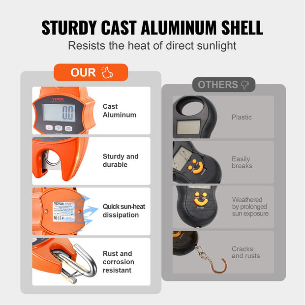 Kraanweegschaal - Nauwkeurige Meting - 0,05 kg Nauwkeurigheid -0,15 tot 400 kg Capaciteit - LCD-scherm - S-haak - voor de Jacht, Visserij, Landbouw, Boogafstemming en Andere Lichte Weegsituaties