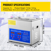 Ultrasoon Reiniger 2,8-3 L - Roestvrij Staal Professionele Ultrasone Reinigingsapparaat-Sieraden - Brillen-Tanden