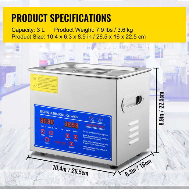 Ultrasoon Reiniger 2,8-3 L - Roestvrij Staal Professionele Ultrasone Reinigingsapparaat-Sieraden - Brillen-Tanden