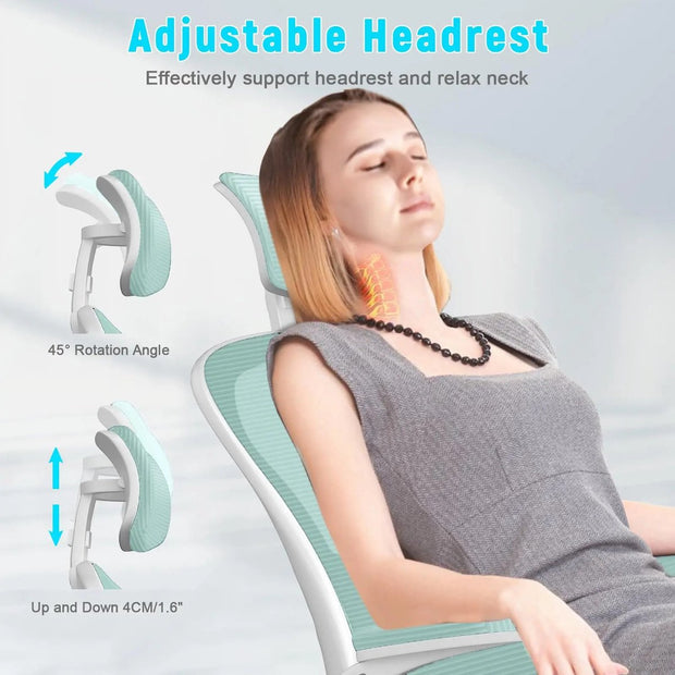 Ergonomische Bureaustoel met Hoofdsteun - Bureaustoelen voor Volwassenen - Office Chair - Gamestoel - Kantoorstoel - Volledig Verstelbaar - Incl. 3D-verstelbare Armleuningen & Verstelbare Lendensteun - Groen