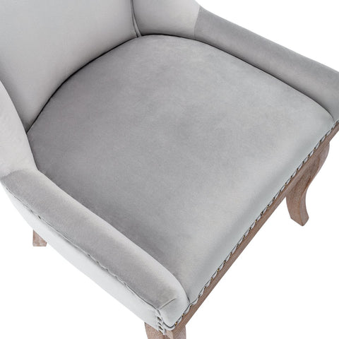 Deluxe Eetkamerstoelen - Grijs (2 stuks) – Gestoffeerde Stoelen met Massief Houten Poten en Fluwelen Bekleding