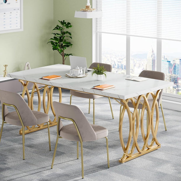 Computertafel - Bureau voor Thuiskantoor - Met Gouden Poten - Modern - Goud en Wit - 160 x 80 x 75 cm