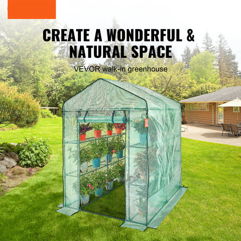 Filmkas - Tomatenkas - Met 4 planken - 141x141x200cm - PE Waterbestendige Hoes - UV - Bestendig - Stalen Frame - Groentekas voor Het Kweken van Groentenbloemen - Groen