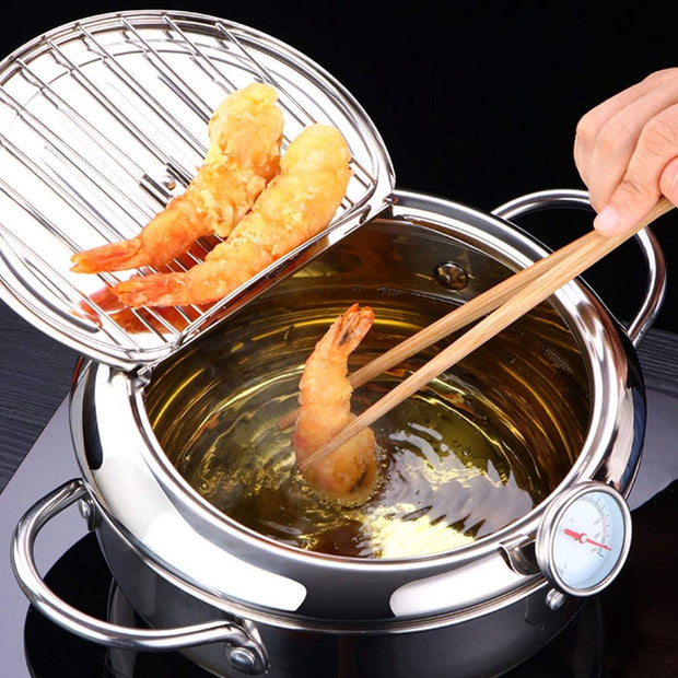 Frituurpan Japanse stijl Tempura Frituurpan met Thermometer - Inductiekookpan Kip Pot Kookgerei voor Keuken - L 24cm .