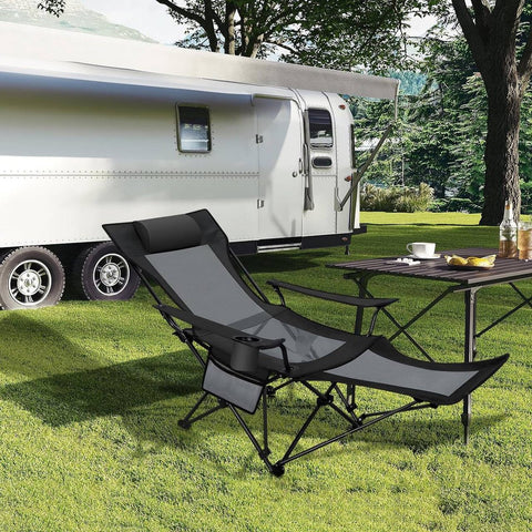 Opvouwbare Campingstoel - 2-in-1 campingstoel - Relaxstoel - Ligstoel met bekerhouder - Verstelbare rugleuning en VoetensteunVerstelbare Rugleuning - Voetensteun - 150 Kg