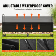 Brandhoutrek Metaal - met Waterdichte Hoes - Stalen Frame - Gepoedercoat - Haardhout Opslag - 300kg Draagvermogen - Binnen en Buiten - 259x36x117cm - Zwart