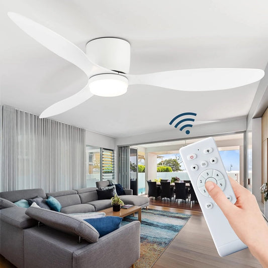 Ceiling fan with light - 132cm - Remote control - Ceiling lamp - White - Bedroom - LED - Timer - 6 settings - Ceiling lamp