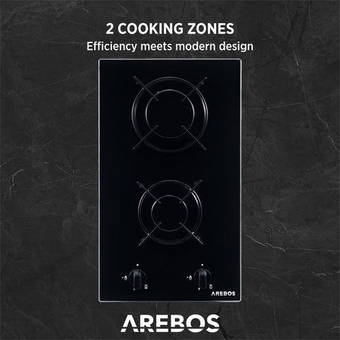 Gaskookplaat 2 Pits - Glaskeramisch - Incl. Pannenrek & Ontstekings Zekering - Autarkic -  Geschikt voor aardgas of propaangas - Gasfornuis Gaskookplaat