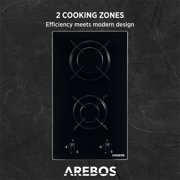 Gaskookplaat 2 Pits - Glaskeramisch - Incl. Pannenrek & Ontstekings Zekering - Autarkic -  Geschikt voor aardgas of propaangas - Gasfornuis Gaskookplaat