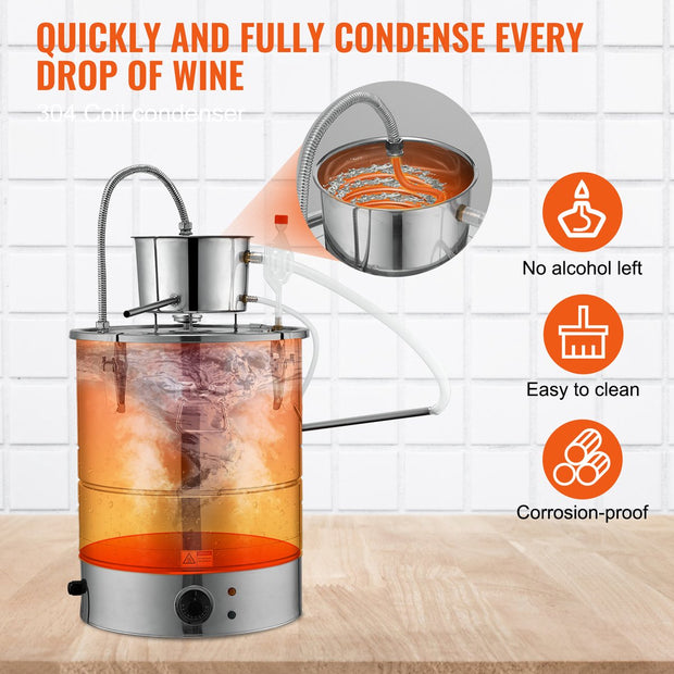 Alcohol Water Distilleerder – 50L Roestvrijstalen Distillatieapparaat – 2800W Elektrische Verwarmer – Complete Set voor Whisky - Wijn - Wodka en Essentiële Oliën