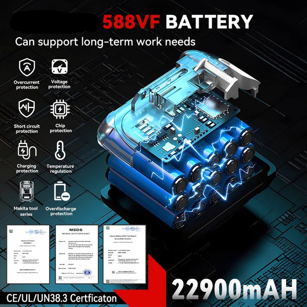 Slagmoersleutel Pro7 - Borstelloos - Incl. 2 Accu's 18V en Oplader - Incl. Opzetstuk - Krachtig Koppel 1200 Nm - 8 snelheden - LED Licht