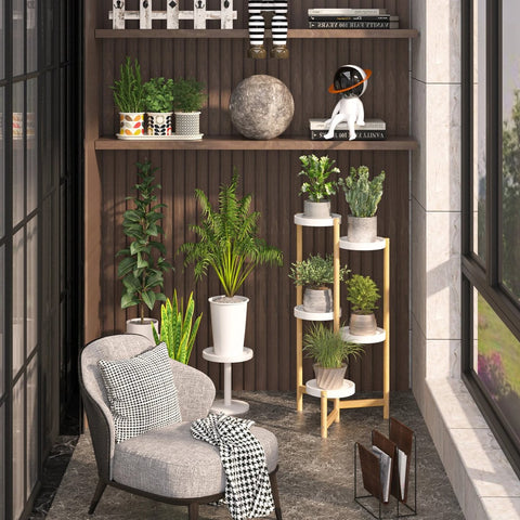 Design Plantenrek - 5-Laags - Bamboe- Modern Wit - Plantenstandaard voor Bloempotten - Tuin - Patio - Balkon - Serre - Planten