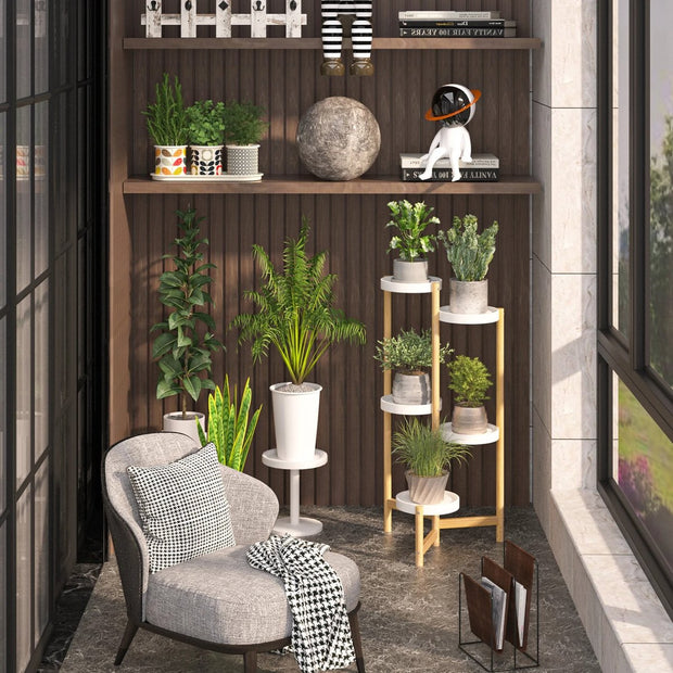 Design Plantenrek - 5-Laags - Bamboe- Modern Wit - Plantenstandaard voor Bloempotten - Tuin - Patio - Balkon - Serre - Planten