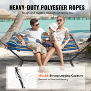 Hangmat - Voor 2-Persoons - met T-vormige Standaard - Draagvermogen 207 kg - Blauwe Cyaan Strepen - met Stalen Standaard van 3,5 meter en Draagbare Draagtas en Kussen - Hangmat voor Buiten - Terras - Tuin - 1,4 x 1,9 m