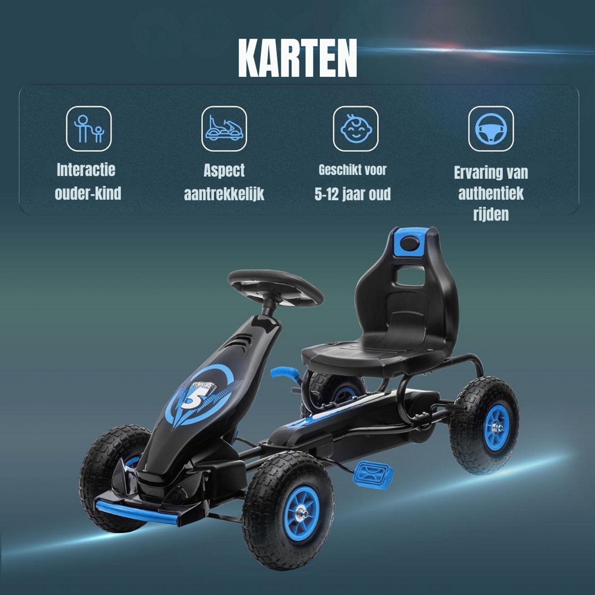 Go-karts voor jongens - Ligfiets - Verstelbaar zadel - 121cm x 58cm x 61cm - Blauw