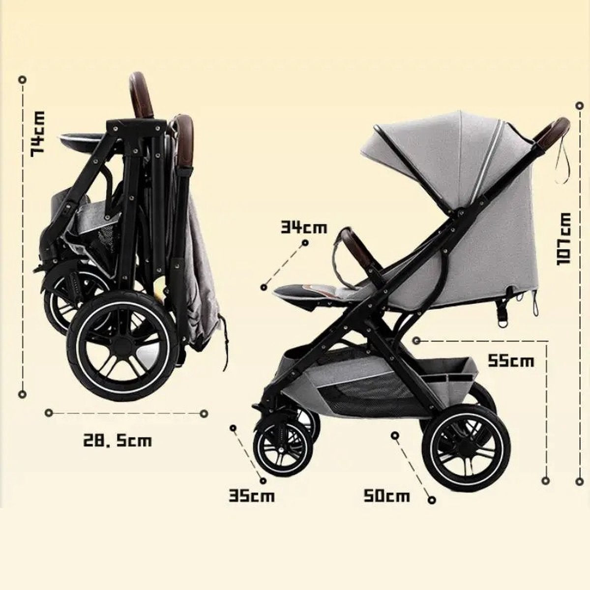 Stroller - Foldable - Sit and lie - Sun visor - Lightweight - Blue