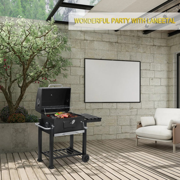 Bbq - Barbecue - Bbq houtskool - Houtskool grill - Bbq met deksel - Hoogte verstelbare Bbq - Bbq staand met wielen - Zwart